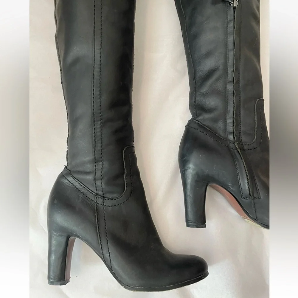 SAM EDELMAN Sutton Black Leather Over the Knee Buckle Boots Sz 6.5 Tall Boho